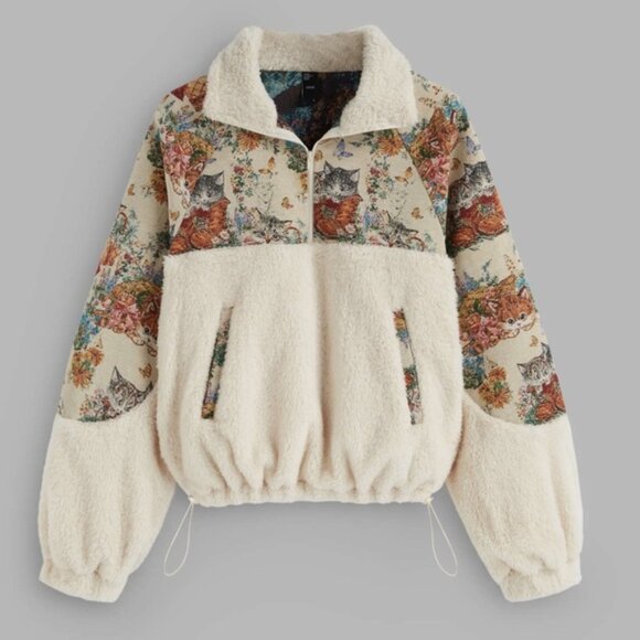 Cider Viral Cottagecore Fleece Floral Cat Knotte Sweatshirt Sz XL - Picture 1 of 6